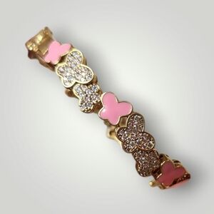 Gold and Pink Butterfly Bracelet youth Lab Created Cubic Zirconia Gold Over